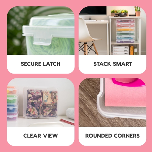 IRIS USA 8.5" x 11" Thick Plastic Portable Project Storage Case with Snap-Tight Closure Latch, 6-Pack, Caddy Container B