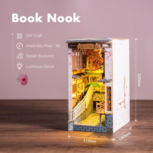 Rolife DIY Book Nook Kit Sakura Densya, DIY Miniature Booknook Kit Creative Decorative Bookend Bookshelf Insert 3D Puzzl