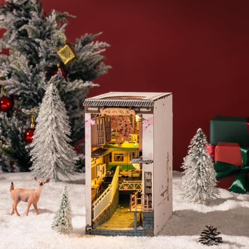 Rolife DIY Book Nook Kit Sakura Densya, DIY Miniature Booknook Kit Creative Decorative Bookend Bookshelf Insert 3D Puzzl