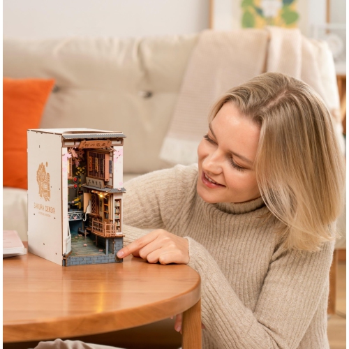 Rolife DIY Book Nook Kit Sakura Densya, DIY Miniature Booknook Kit Creative Decorative Bookend Bookshelf Insert 3D Puzzl