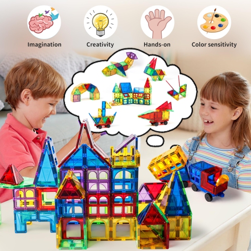 Magblock Magnetic Tiles Kids Toys, 120PCS 3D Magnets Building Blocks Set Construction Educational STEM Toys, Magnetic To