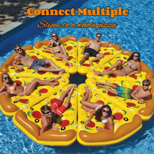 SIXVALA Pool Floaties, 180cm x 150cm Inflatable Giant Pizza Slice with 3 Inflatable Drink Holders, Inflatable Ride-On Fl