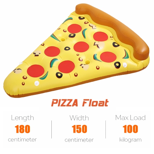 SIXVALA Pool Floaties, 180cm x 150cm Inflatable Giant Pizza Slice with 3 Inflatable Drink Holders, Inflatable Ride-On Fl
