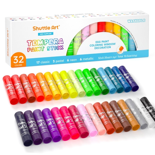 Tempera Paint Sticks, 32 Colors Solid Tempera Paint for Kids, Super Quick Drying, Works Great on Paper Wood Glass Cerami