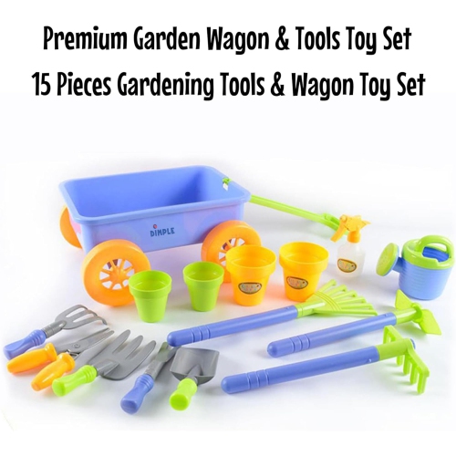 Dimple Kids Gardening Set Tools Wagon Toy 15 Pcs Kids Gardening Tools & Toddler Gardening Set-Sturdy & Durable Kids Wago