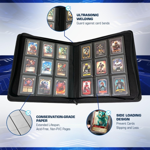 Top Loader Card Binder | Holds 360 Toploaders | ROTHRATHER 9 Pocket Top Loader Card Storage with Sleeves for 3" x 4" Car