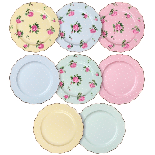 BTaT- Porcelain Floral Plates, Royal Dessert Plates, 8 inch, Set of 8, Appetizer Plates, Floral Plates, Salad Plates, Sm