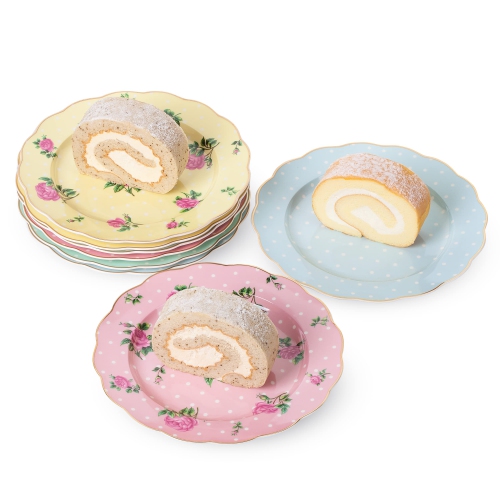 BTaT- Porcelain Floral Plates, Royal Dessert Plates, 8 inch, Set of 8, Appetizer Plates, Floral Plates, Salad Plates, Sm