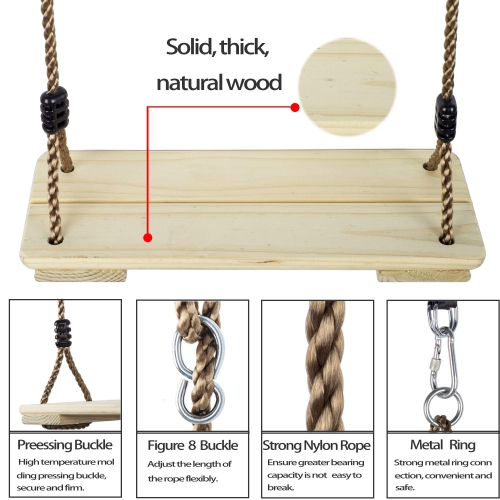 NOSTIFY Wooden Swing Seat, Nostalgic Outdoor Wood Swing for Kids, Tree Swing for Adults, Connecting Straps Swing Set Acc