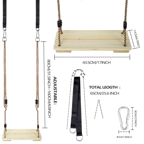 NOSTIFY Wooden Swing Seat, Nostalgic Outdoor Wood Swing for Kids, Tree Swing for Adults, Connecting Straps Swing Set Acc