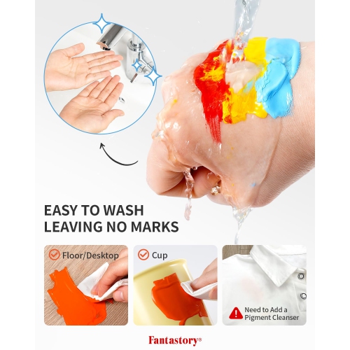 Ensemble de peinture tempéra Fantastory - 32 couleurs Affiche de peinture lavable pour enfants pour peinture éponge, pêche non toxique