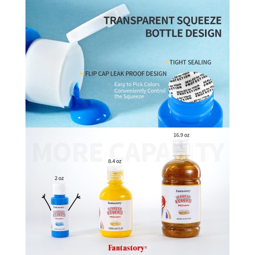 Ensemble de peinture tempéra Fantastory - 32 couleurs Affiche de peinture lavable pour enfants pour peinture éponge, pêche non toxique