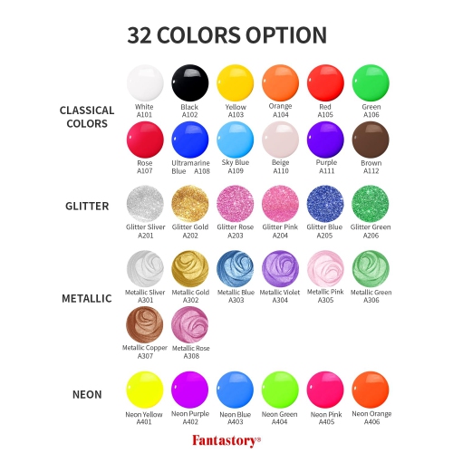 Ensemble de peinture tempéra Fantastory - 32 couleurs Affiche de peinture lavable pour enfants pour peinture éponge, pêche non toxique