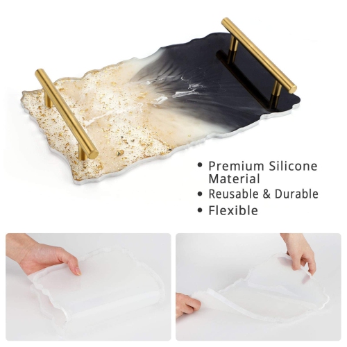 Moules en résine de plateau pour le coulage, grands moules en silicone époxy Gartful 4PCS, moule à plateau en agate Geode pour la fabrication de faux