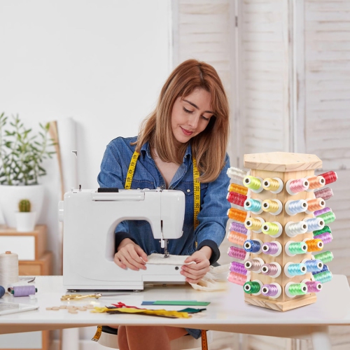 Hexagon Wooden Thread Holder Stand, 72-Spools Embroidery Thread Organizer, Smooth Wood Thread Racks for Spools of Thread