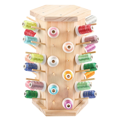 Hexagon Wooden Thread Holder Stand, 72-Spools Embroidery Thread Organizer, Smooth Wood Thread Racks for Spools of Thread