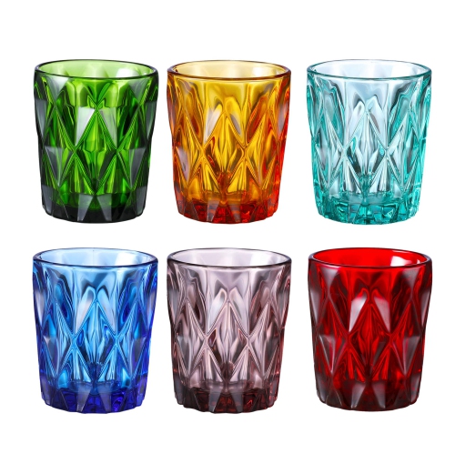 Gala Houseware – Ensemble de 6 verres en verre gravés diamant avec volume 9&nbsp;oz, couleurs variées, sans plomb et lavable au lave-vaisselle, PE