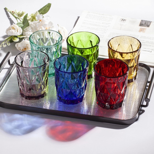 Gala Houseware – Ensemble de 6 verres en verre gravés diamant avec volume 9&nbsp;oz, couleurs variées, sans plomb et lavable au lave-vaisselle, PE
