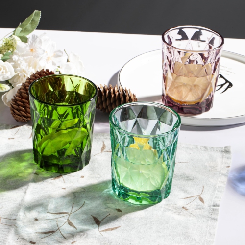 Gala Houseware – Ensemble de 6 verres en verre gravés diamant avec volume 9&nbsp;oz, couleurs variées, sans plomb et lavable au lave-vaisselle, PE