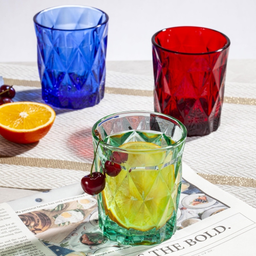 Gala Houseware – Ensemble de 6 verres en verre gravés diamant avec volume 9&nbsp;oz, couleurs variées, sans plomb et lavable au lave-vaisselle, PE