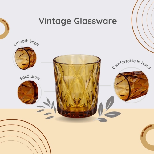 Gala Houseware – Ensemble de 6 verres en verre gravés diamant avec volume 9&nbsp;oz, couleurs variées, sans plomb et lavable au lave-vaisselle, PE