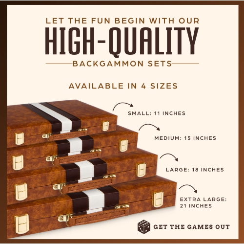 Get The Games Out Top Backgammon Set - Classic Board Game Case - Best Strategy & Tip Guide - Available in Small, Medium