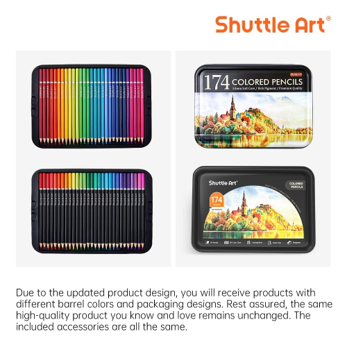 Shuttle Art – Crayons de couleur professionnelle 174 couleurs, ensemble de crayons à colorier à noyau souple avec 1 livre à colorier, 1 bloc de