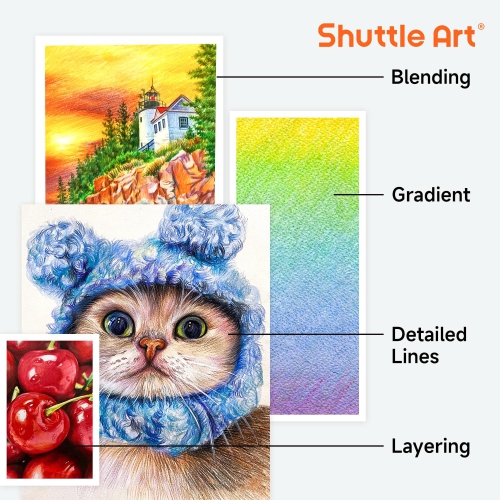 Shuttle Art – Crayons de couleur professionnelle 174 couleurs, ensemble de crayons à colorier à noyau souple avec 1 livre à colorier, 1 bloc de