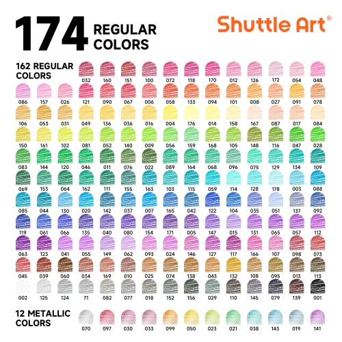 Shuttle Art – Crayons de couleur professionnelle 174 couleurs, ensemble de crayons à colorier à noyau souple avec 1 livre à colorier, 1 bloc de