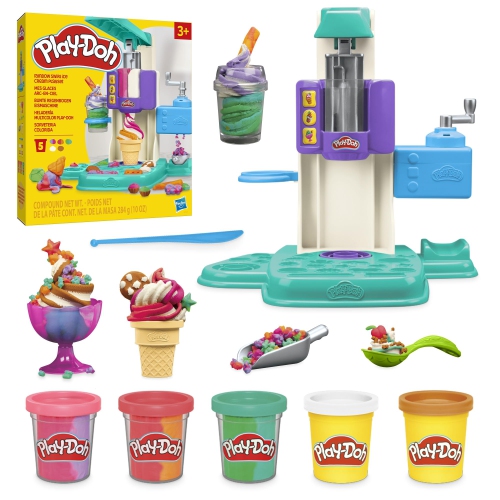 Play-Doh Rainbow Swirl Ice Cream Playset with 7 Pretend Play Kitchen Accessories, Arts and Crafts Toys for 3 Year Old Gi