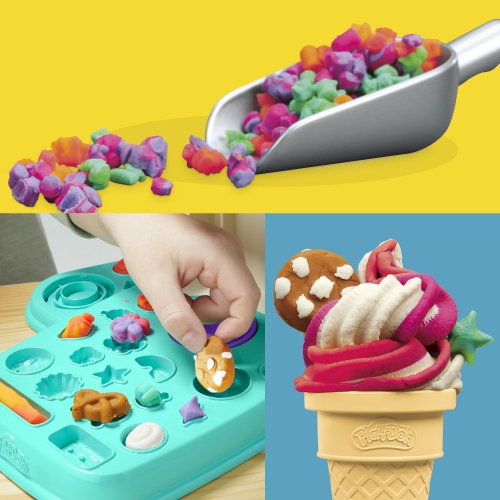 Play-Doh Rainbow Swirl Ice Cream Playset with 7 Pretend Play Kitchen Accessories, Arts and Crafts Toys for 3 Year Old Gi