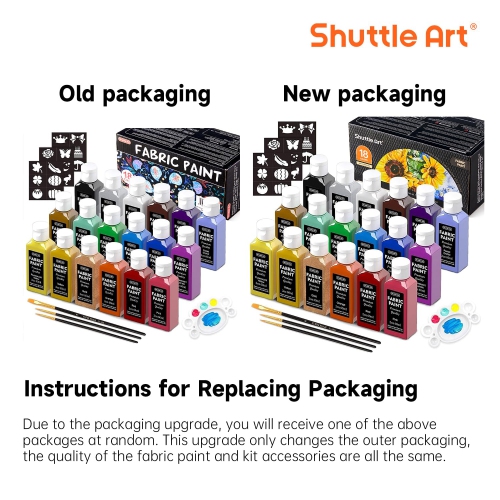Peinture pour tissu Shuttle Art, 18 couleurs Peinture permanente pour tissu doux en bouteilles avec pinceaux, palette, pochoirs, T