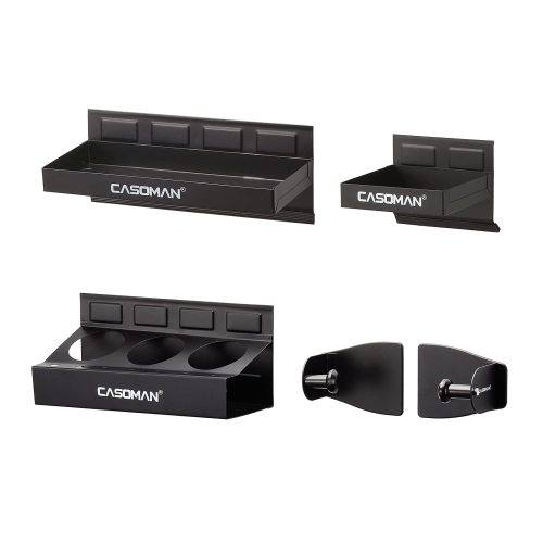 CASOMAN Magnetic Toolbox Shelf, Tray, Paper Towel Holder, 4-Piece Set, Black, Variety of Use, Durable, Magnets Any Metal