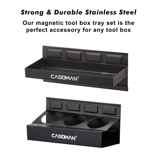 CASOMAN Magnetic Toolbox Shelf, Tray, Paper Towel Holder, 4-Piece Set, Black, Variety of Use, Durable, Magnets Any Metal