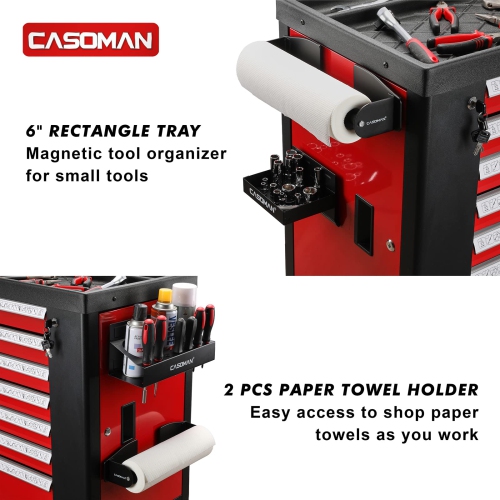 CASOMAN Magnetic Toolbox Shelf, Tray, Paper Towel Holder, 4-Piece Set, Black, Variety of Use, Durable, Magnets Any Metal