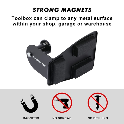 CASOMAN Magnetic Toolbox Shelf, Tray, Paper Towel Holder, 4-Piece Set, Black, Variety of Use, Durable, Magnets Any Metal