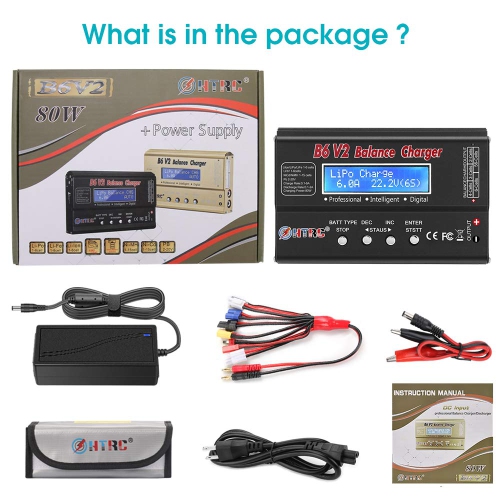 LiPo Battery Charger RC Car Balance Charger, 1S-6S Digital Discharger Battery Pack Charger 80W 6A for Li-ion Life NiCd N