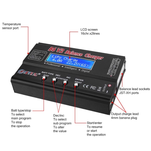 LiPo Battery Charger RC Car Balance Charger, 1S-6S Digital Discharger Battery Pack Charger 80W 6A for Li-ion Life NiCd N