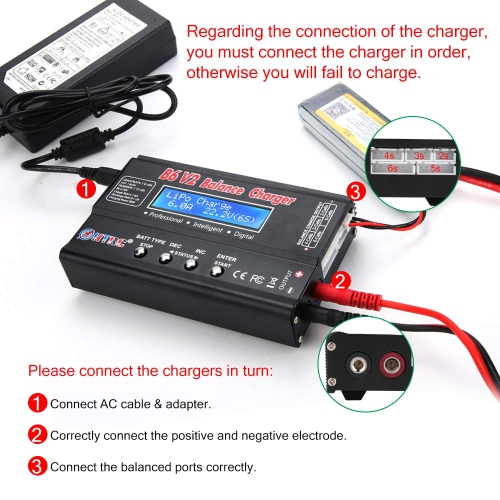 LiPo Battery Charger RC Car Balance Charger, 1S-6S Digital Discharger Battery Pack Charger 80W 6A for Li-ion Life NiCd N