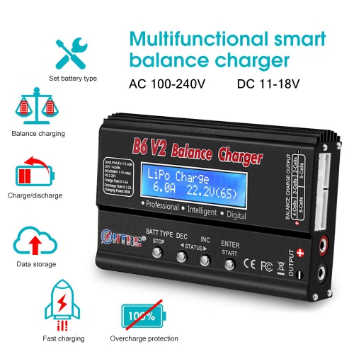 LiPo Battery Charger RC Car Balance Charger, 1S-6S Digital Discharger Battery Pack Charger 80W 6A for Li-ion Life NiCd N