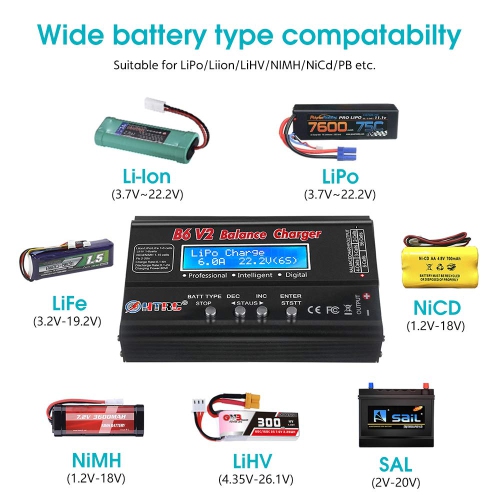 LiPo Battery Charger RC Car Balance Charger, 1S-6S Digital Discharger Battery Pack Charger 80W 6A for Li-ion Life NiCd N