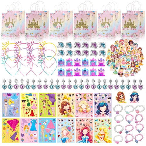 JALEBRO  134PCs Princess Party Favors Return Gifts for Kids Birthday Party Princess Party Decorations Make A Face Stickers Headba