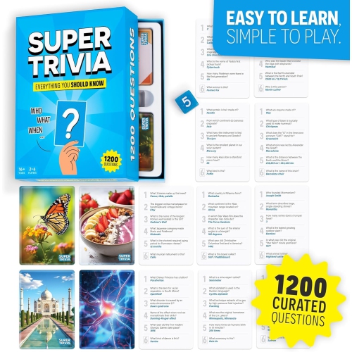 Super Trivia Games pour adultes avec 1200 questions - Jeu de société amusant avec cartes - Jeu-questionnaire pour la famille avec adolescents