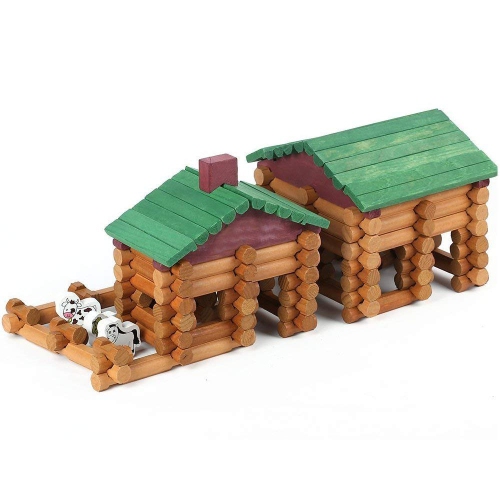 Joqutoys 170 PCS Wooden Cabin Log Set, Preschool Educational Building Toy for Boy, Creative Wood Construction Toy Gift f