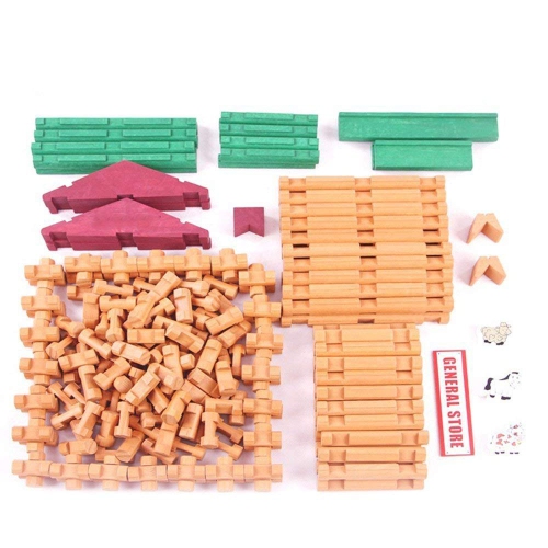 Joqutoys 170 PCS Wooden Cabin Log Set, Preschool Educational Building Toy for Boy, Creative Wood Construction Toy Gift f