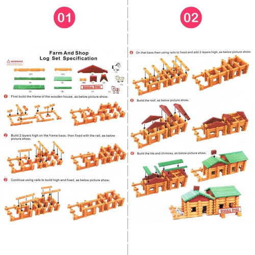 Joqutoys 170 PCS Wooden Cabin Log Set, Preschool Educational Building Toy for Boy, Creative Wood Construction Toy Gift f
