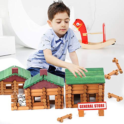 Joqutoys 170 PCS Wooden Cabin Log Set, Preschool Educational Building Toy for Boy, Creative Wood Construction Toy Gift f
