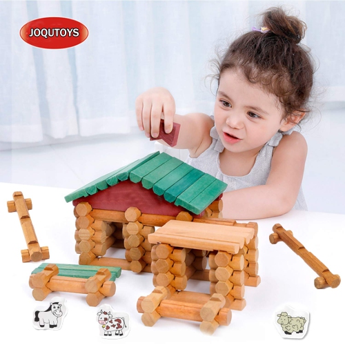 Joqutoys 170 PCS Wooden Cabin Log Set, Preschool Educational Building Toy for Boy, Creative Wood Construction Toy Gift f