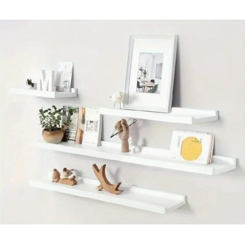 6pcs Maple Wood Wall Shelf Set – U-Shaped Floating Shelves, Anti-Drop, Heavy Duty Rustic Modern Storage for Bathroom, Bedroom / White