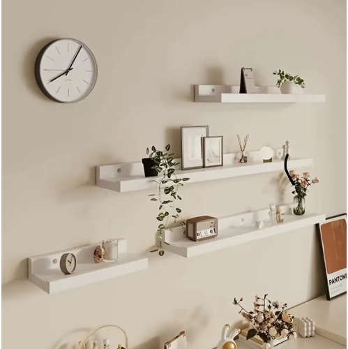 6pcs Maple Wood Wall Shelf Set – U-Shaped Floating Shelves, Anti-Drop, Heavy Duty Rustic Modern Storage for Bathroom, Bedroom / White